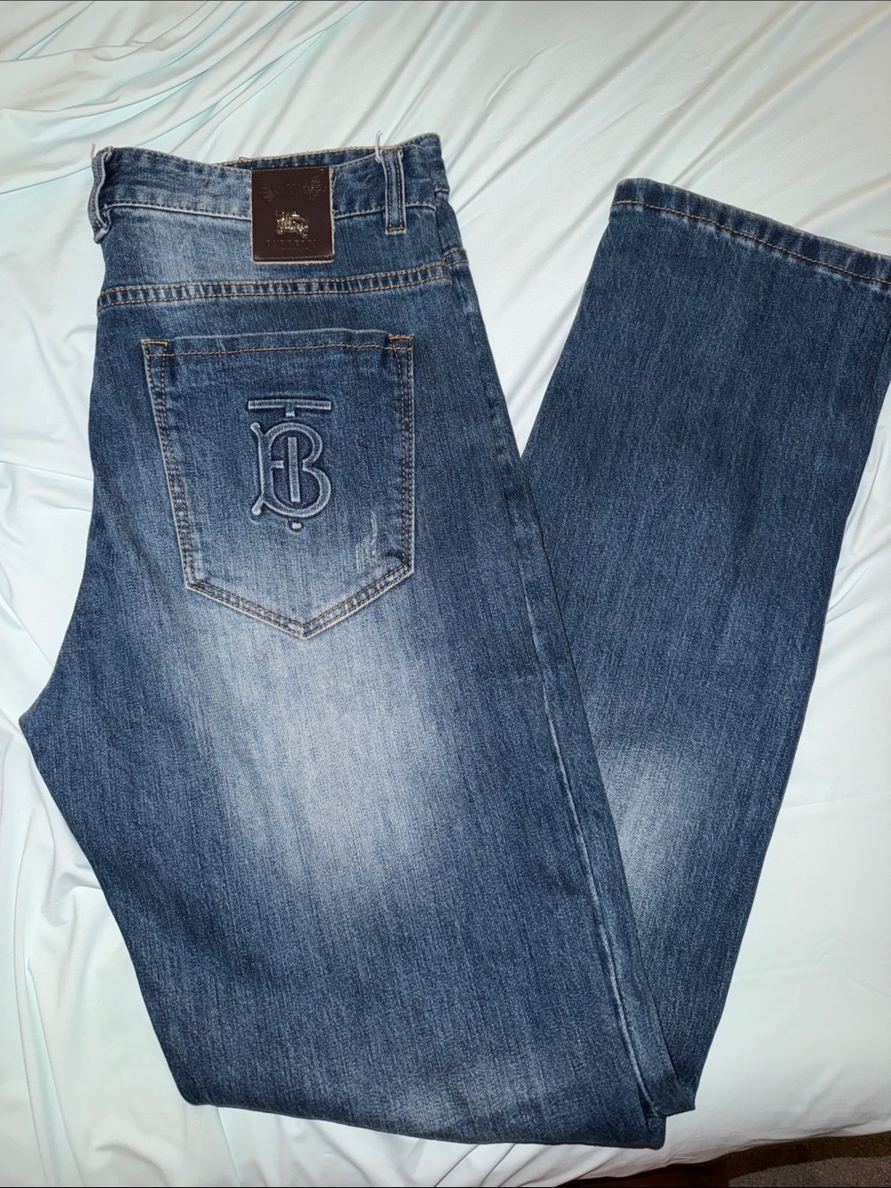 Burberry Dark Blue Straight-Leg Jeans with Back Pocket Monogram